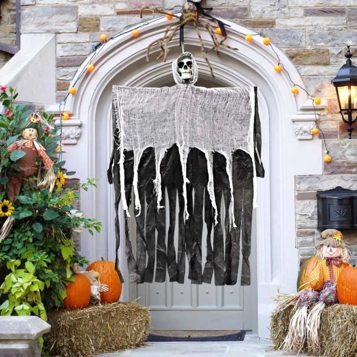 10,83ft Halloween Ghost Décoration suspendue Commande vocale Effrayant fantôme volant avec lumière LED et son effrayant pour Party Home Bar Maison hantée Intérieur Extérieur 