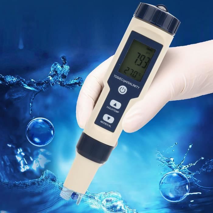 Testeur de PH Testeur D'eau - FDIT - 5 En 1 - Mesure le PH, le TDS, l'EC, la salinité et la température