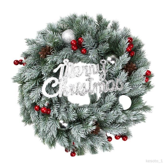 Couronne De Noël 35 Cm – Guirlande Sapin Porte Avec Nœud Merry Christmas, Cloche Et Boules – Décoration Festive Cheminée Mur