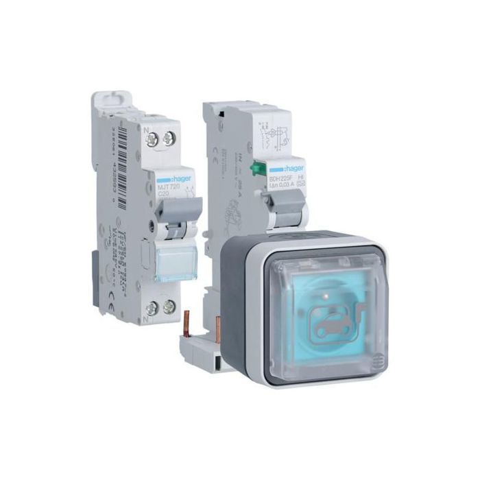 Transformateur - HAGER - Witty IP55 3KW 2P+T M2 - Monophasé - Protection différentielle - Gris