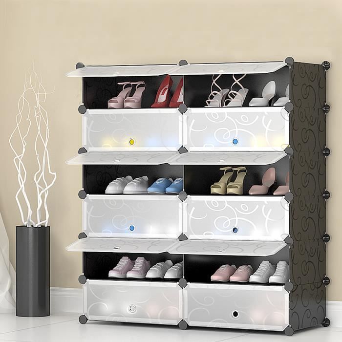 meuble à chaussures huole - noir - 105*90*36cm - 12 cubes - plastique