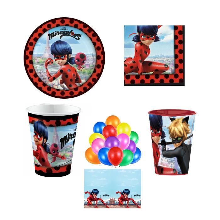 Procos Kit d'anniversaire pour Enfant Miraculous Lady Bug Cat Noir,  10133993, Multicolore : : Cuisine et Maison