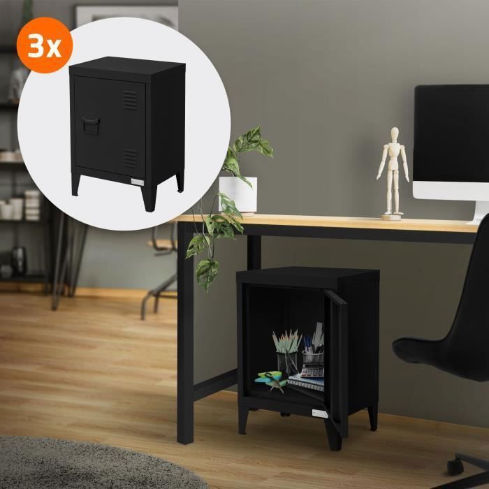 Armoire De Classement ML-Design 40x30x57cm - Noire, En Acier - Parfaite Comme Table De Chevet Ou Rangement Bureau