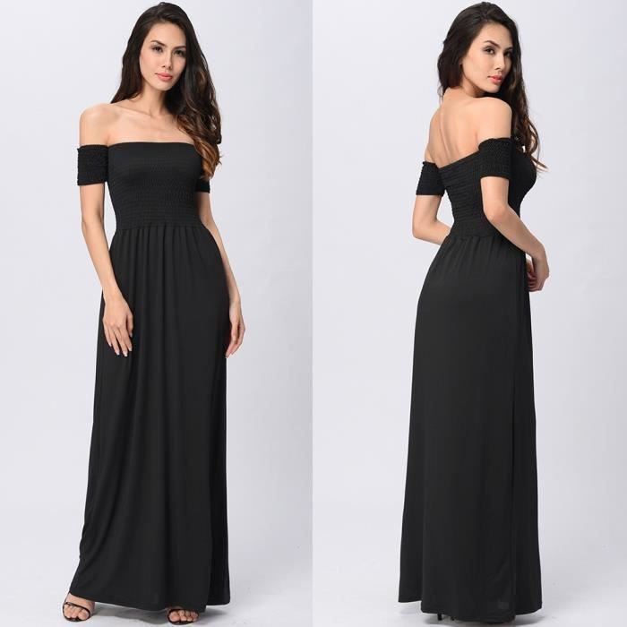 Maxi Robe De Soiree Longue Trapeze Plissee Noire Fourreau Push Up Manche Courte Epaules Denuees Sexy Princesse Chiffon Pour Mariage Noir Achat Vente Robe De Ceremonie Cdiscount