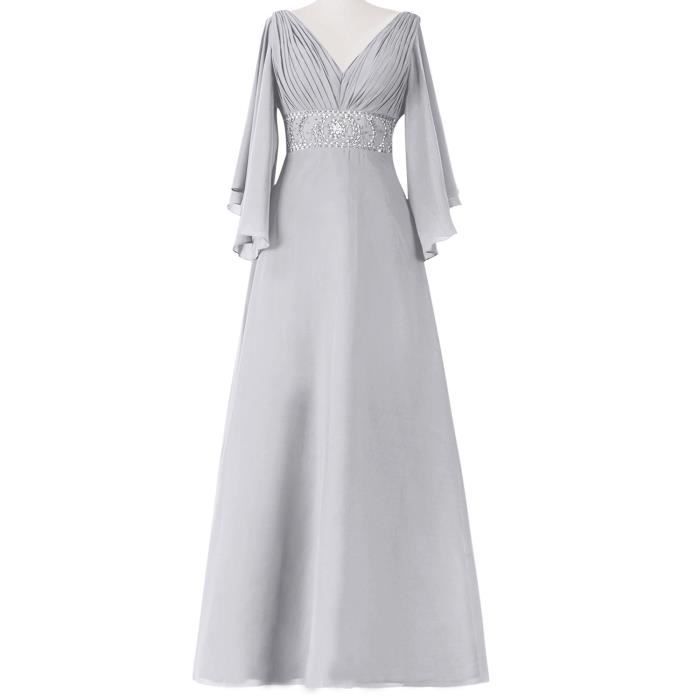 Gris Robe Mere De Mariage Mariee Soiree Cocktail Longue Col V