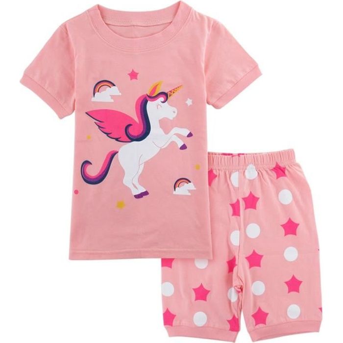 Pyjamas Fille Licorne Enfant Ete Vetements De Nuit Manche Courte