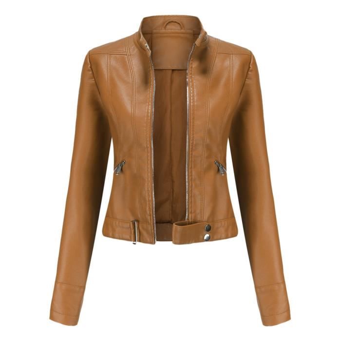 Nouvelle veste en cuir courte dames Veste femme violet marron