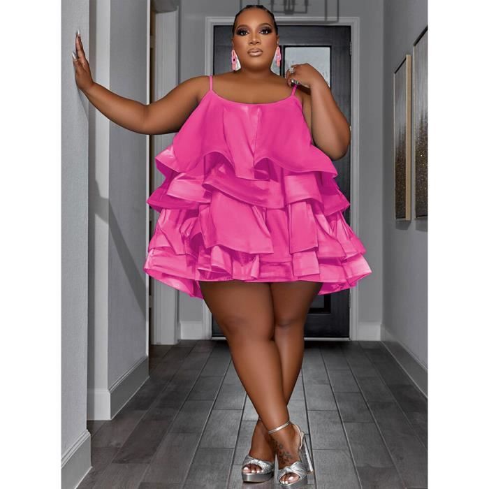 Robe d ete a volants en satin pour femmes Sexy courte chic et elegante Grande taille Blanc Cdiscount Pret a Porter