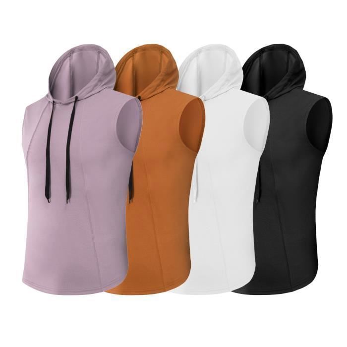 Débardeur Homme à Capuche Avec Fermeture éclair - T-shirt Sans Manches Sport - Pour Fitness, Musculation, Loisirs