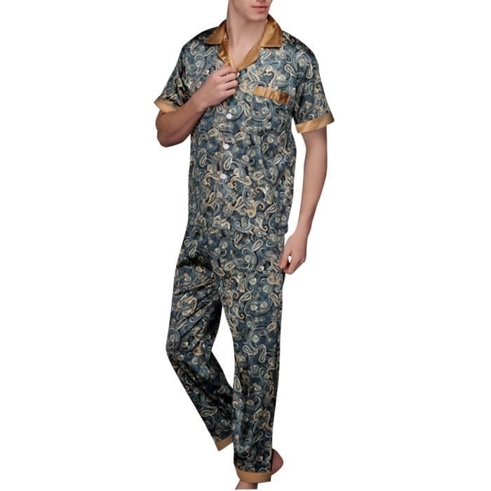 Ensembles de Pyjama Chemises de nuit Satin Imprimé Manche Courte Printemps  Pour Homme Marine Medium Bleu - Cdiscount Prêt-à-Porter