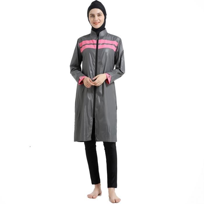 Musulman Conservateur Swimwear Femmes avec Hijab Full Coverage Swimsuits Beachwear Maillot de bain Burkini Sun Protection Gris