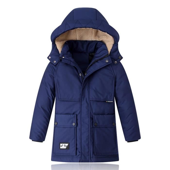 Qingu Mi Longue Manteau Enfant Garcon avec Capuche Cachemire amovible Manteau Hiver 8 16 ans Royal bleu Cdiscount Pret a Porter
