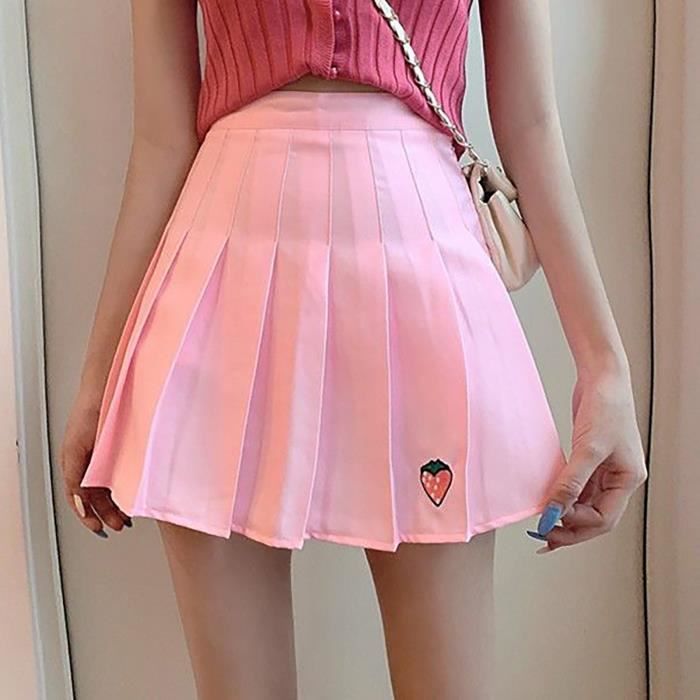 Mini Jupe Trapèze Plissée Pour Femme - Taille Haute, Fente, Motif à Carreaux - En Polyester/coton, Fermeture élastique - 3