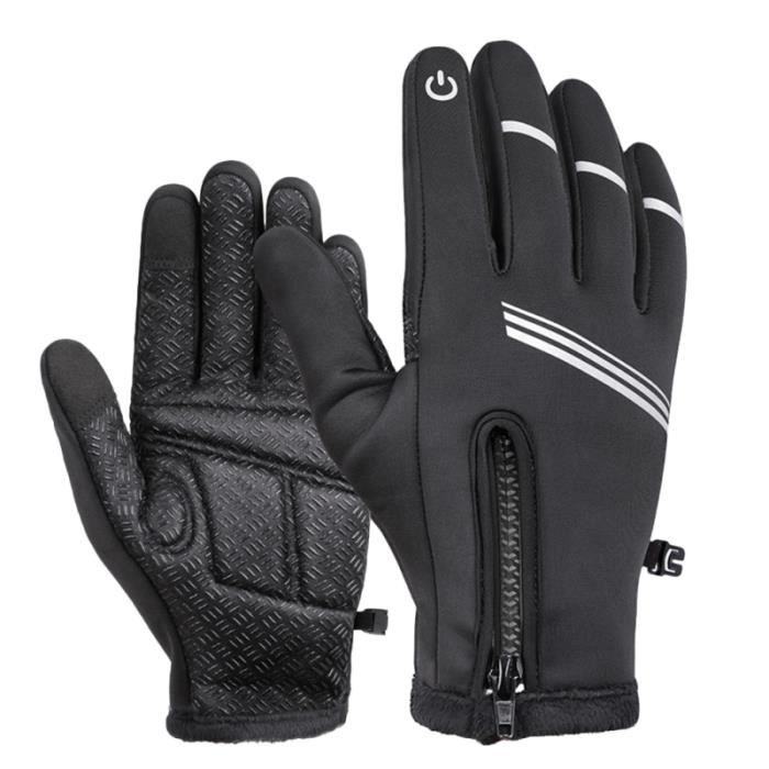 Gants Cyclisme Hiver Touchscreen - Thermo Antidérapants - Cuir/Silicone - Adultes - Noir