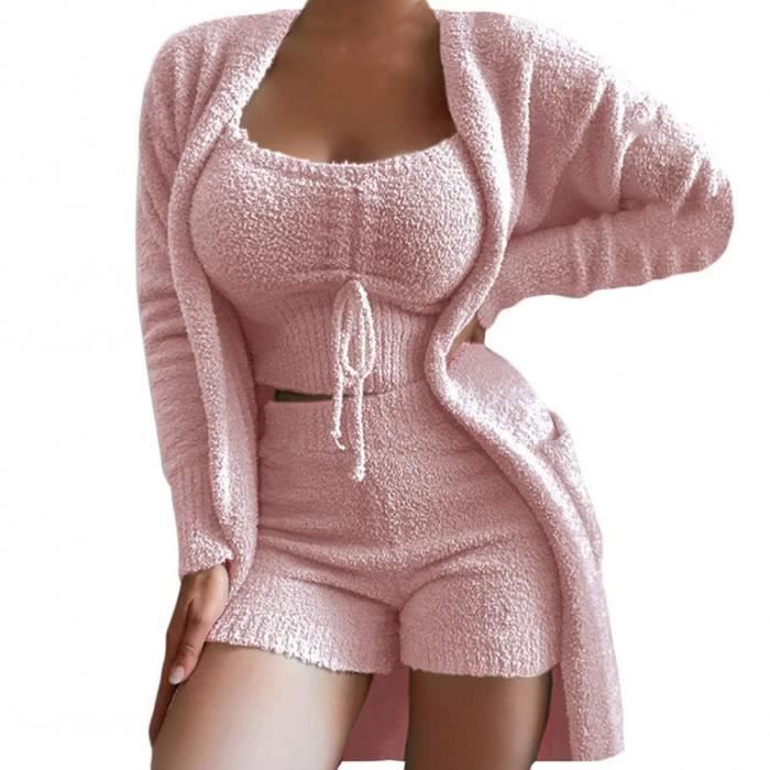 Ensemble Pyjama Femme 3 Pièces Polaire Hiver Fausse Fourrure