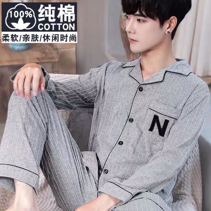 Ensemble de 2 pieces Pyjamas pour hommes Vetements de maison decontractes printemps automne Jeunes hommes Hommes d age moyen Gris Cdiscount Pret a Porter