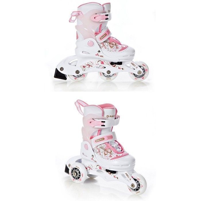 RAVEN Laguna - Roller en ligne ajustable fille et femme - Blanc/Rose - Pointure 34 à 37 - Version 3 en 1