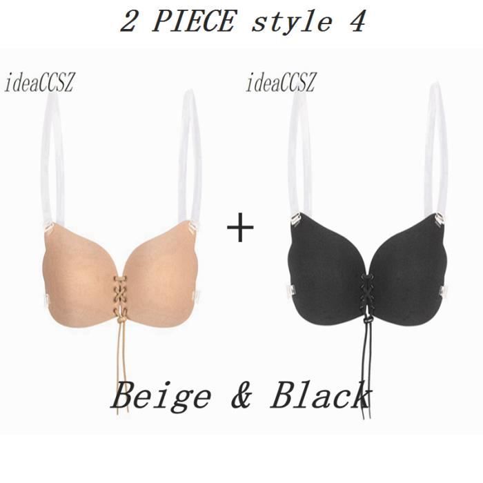Soutien-gorge Adhésif Push-up Invisible - Lot De 2 (noir Et Beige) Avec 4 Protections Tétons | Sans Bretelles, Réutilisable