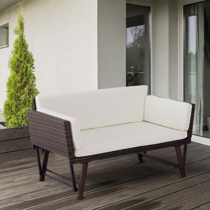 Canapé-lit de jardin en rotin PE - Marron Lille - 129x66x79 cm - Pour 2 personnes