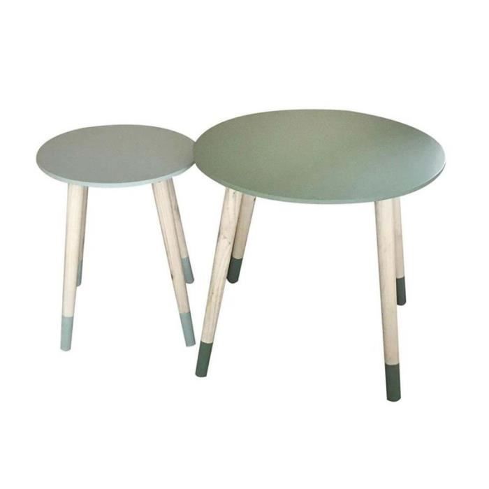 lot de 2 tables gigognes bicolores en bois et panneaux de particules - paris prix - rond - 43x43x48cm - vert