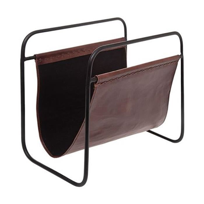 KINGFOM Porte-Revues A4 En Cuir PU - 2 Compartiments - Rangement Bureau - Marron - 18,5x27x34,5cm