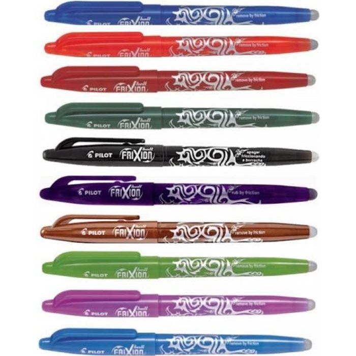 Lot de 10 stylos FriXion Ball pointe moyenne 0.7mm assortiment