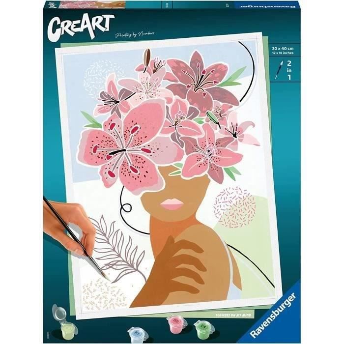 CreArt Flowers on my mind 24x30 cm - Peinture par numéros – Dès 12 ans – Ravensburger - 20275
