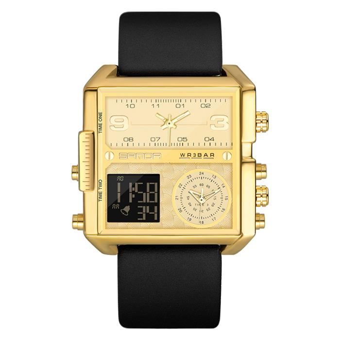 RUMOCOVO Sanda montre de sport pour hommes, 3 fuseaux horaires