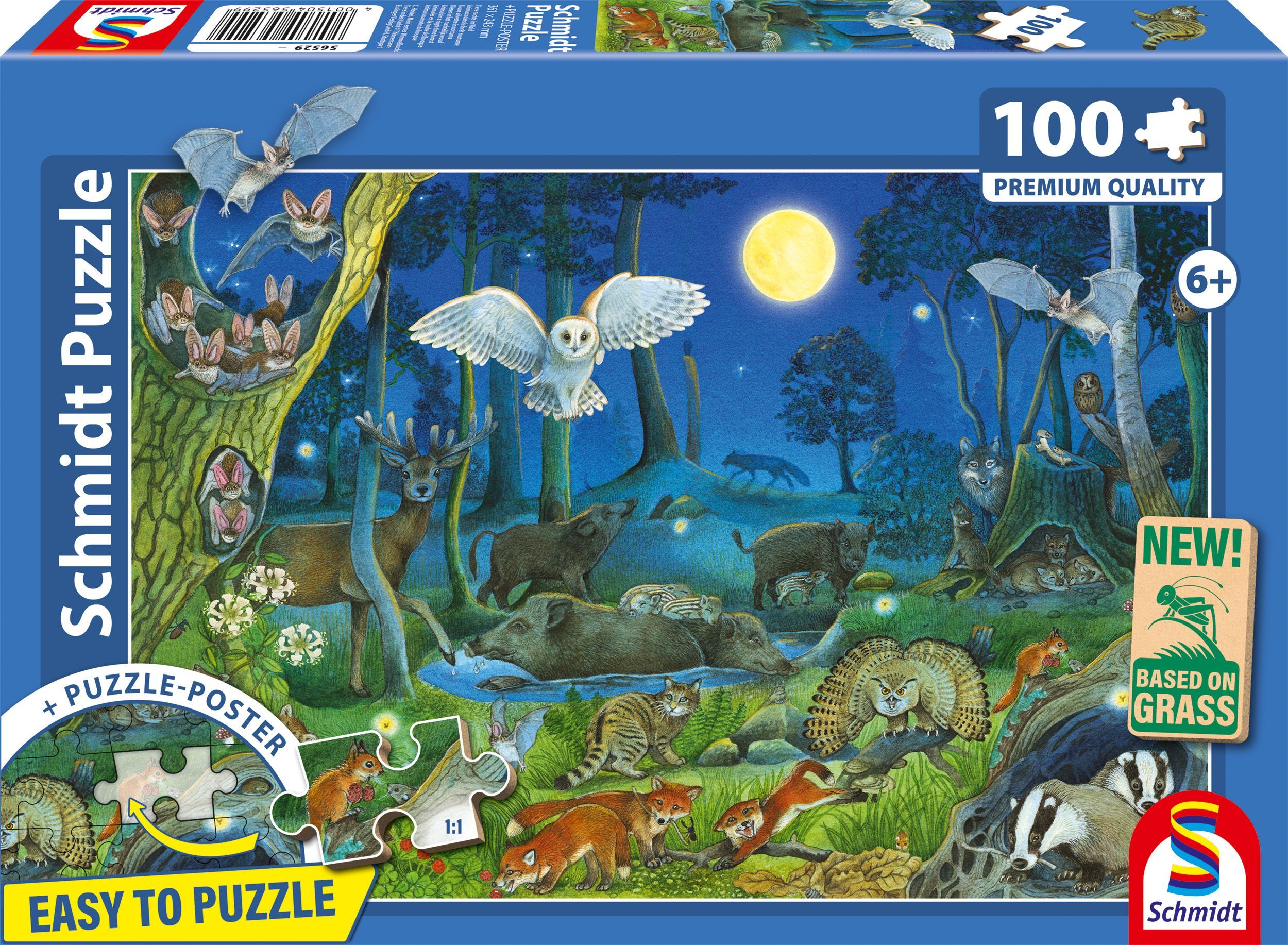 Puzzle 100 pièces SCHMIDT SPIELE Forêt nocturne carton 1 9 mm affiche incluse 36 1x24 3 cm dès tons bleus Neuf - vue 2