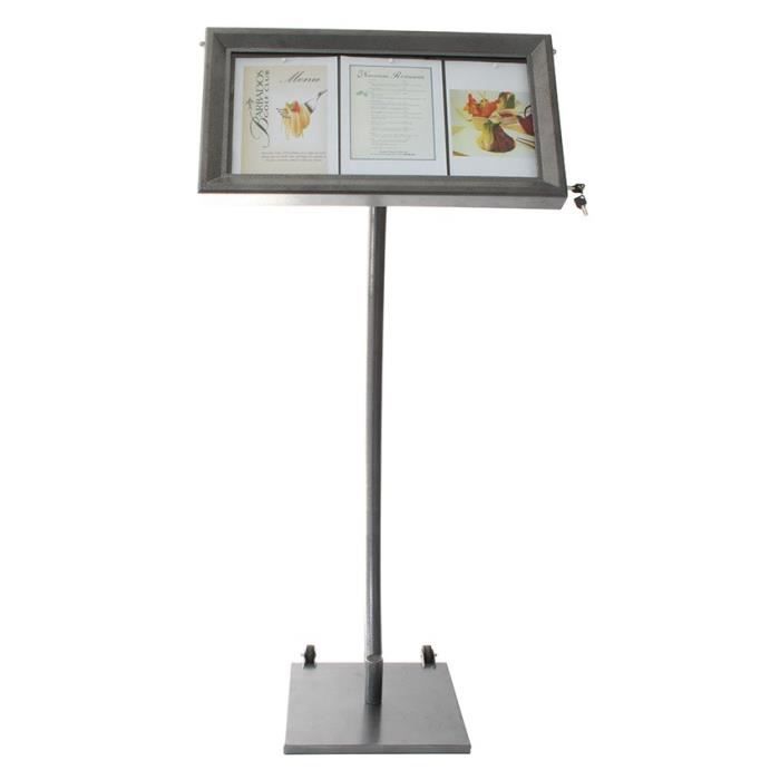 Porte-menu LED gris métallisé format 3 x A4 avec pied hauteur 135 cm - Présentoir menu hôtel restaurant 40 Acier Inoxydable