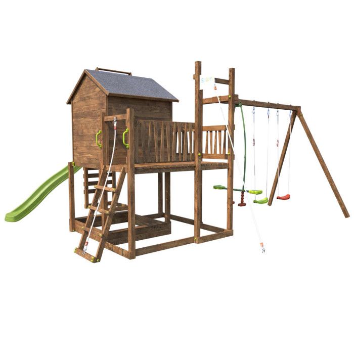 Aire de jeux pour enfant - SOULET - Cottage Funny avec maisonnette, portique et mur d'escalade