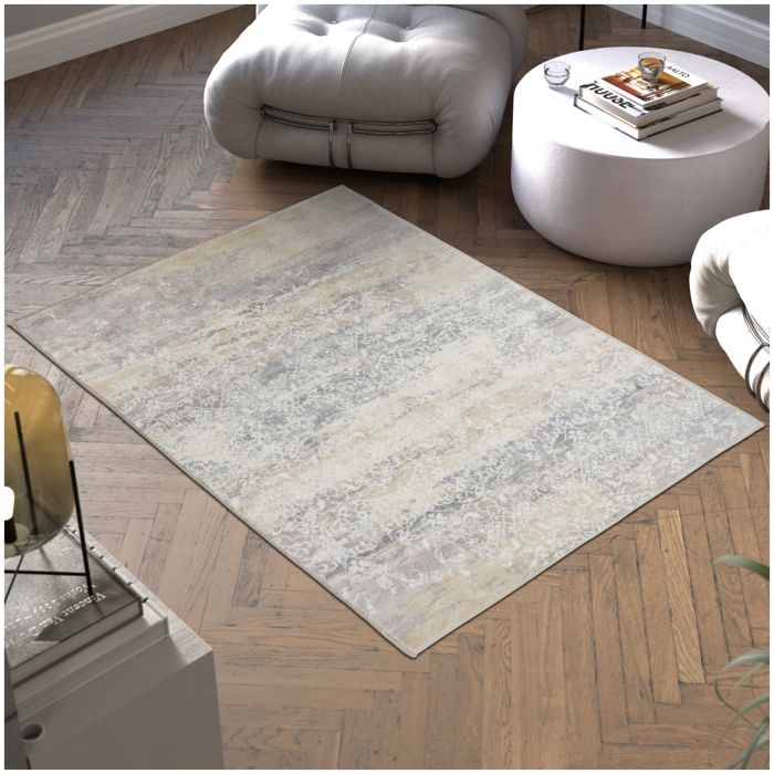 Tapis - TECTAKE - Tapis design vintage DALIA avec motif délavé à poils courts en laine synthétique et feutre 120 x 170 cm - Beige