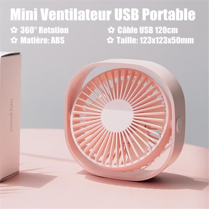 Mini Ventilateur USB Portable 360° Rotation - Refroidissement Climatiseur Bureau Chambre ETE Camping ROSE