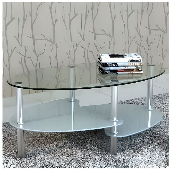 table basse ovale blanche brillante - top prix - barcelone - métal - 90x50x43cm
