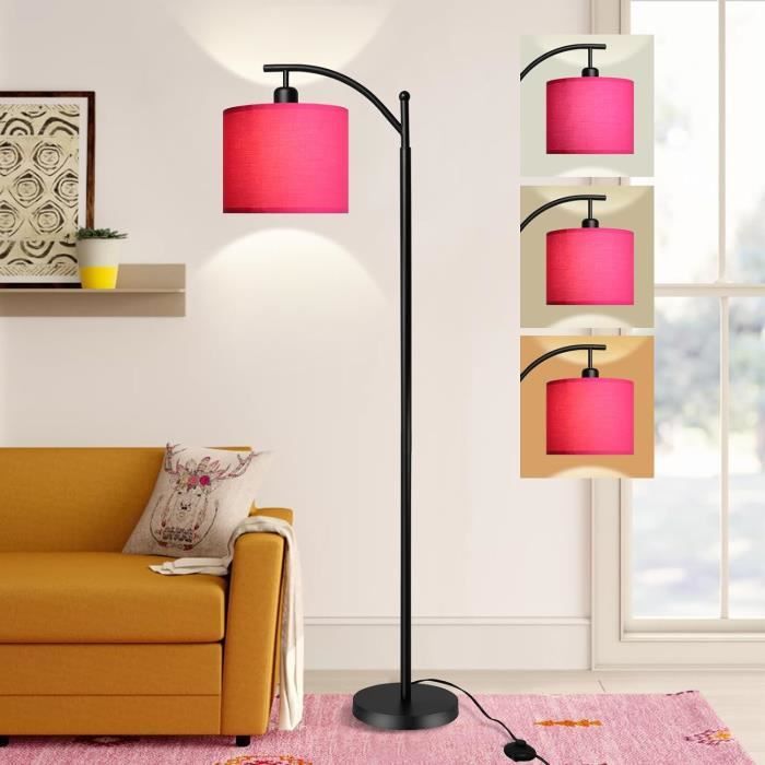 Lampadaire Arc Salon LED Dimmable – 3 Températures Couleur, Abat-jour Lin, Interrupteur Pied, Ampoule 12W E27 Incluse, Style Moderne