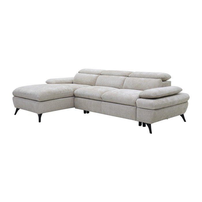 Canapé dangle gauche convertible en tissu texturé beige SURDELI