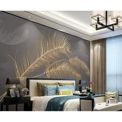 Papier Peint Photo 3D ZHU1157 – Plume Jaune, Amovible, Effet 3D, Décoration Murale Pour Toutes Les Pièces