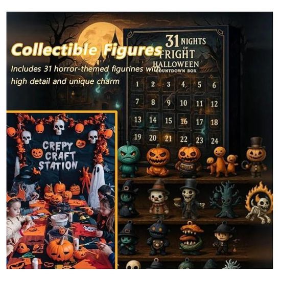 Calendrier De L'Avent Halloween 2025 - 31 Jours De Figurines Effrayantes à Collectionner - Boîte Compte à Rebours Avec Surprises Miniatures