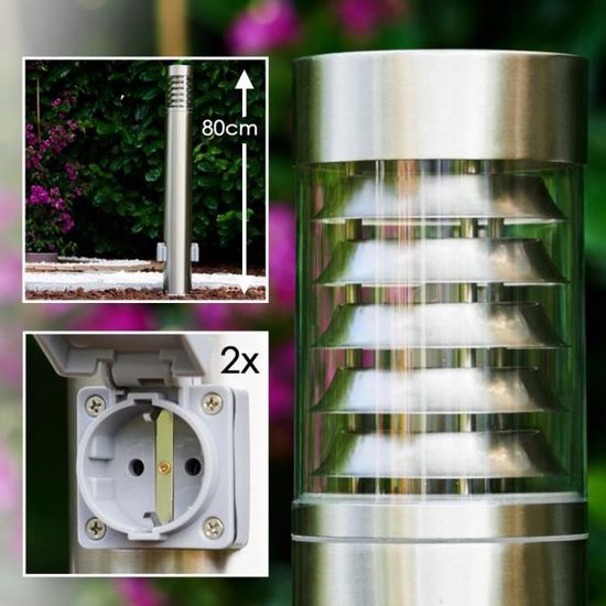 Lampe D'extérieur Dakar Hofstein - Acier Inoxydable 80cm - Abat-jour Plastique Transparent - IP44 - Douille E27 Max 20W - Pour Allée Ou Jardin