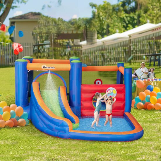 Château Gonflable avec Toboggan et Piscine - OUTSUNNY - Pour Enfants +... pas cher