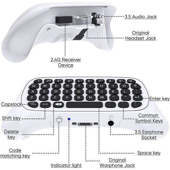 FASTSNAIL Clavier sans Fil Compatible avec Xbox Series X/S /, Compatible  avec Xbox One/One S, USB 2,4 G avec Prise Casque et Prise Audio 3,5 mm,  Clavier QWERTY Mini Clavier numérique （Noir ） 