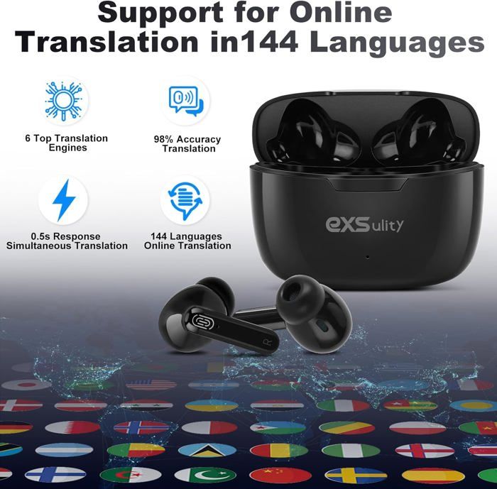 Écouteurs Traducteur Instantané - 144 Langues, Traduction Temps Réel - Confortables, Rechargeables - Pour Voyage, Réunions