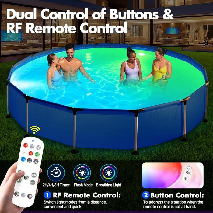 Lot De 2 Lumières De Piscine LED Submersibles Rechargeables - IP68, Télécommande, 16 Couleurs - Pour Piscine, Spa, Jardin - 7
