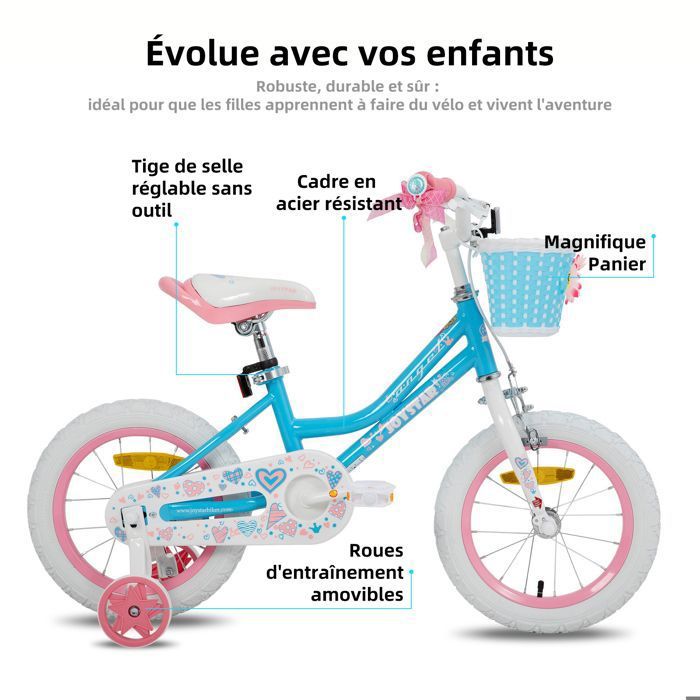 HILAND Vélo Enfant 16 Pouces – Garçons Et Filles – 4 Ans Et Plus – Porte-bagages, Frein Main, Frein Rétropédalage – Pré-monté 90%