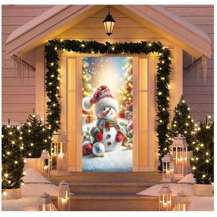 Housse de porte de Noël élastique en tissu élastique pour porte d