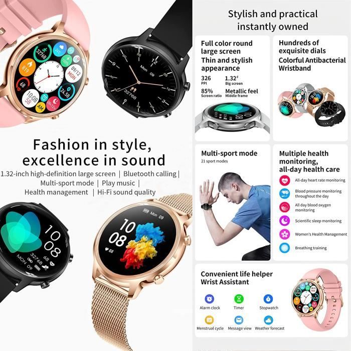 Montre Connectée Femme Compatible Samsung Huawei Xiaomi Android