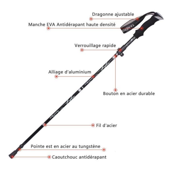 Zoomlie Bâtons De Randonnée Légers En Alliage D'Aluminium – Antichoc, Verrouillage Rapide – Réglables 65-135 Cm – Rose Rouge – Idéal Rando, Trekking, Camping