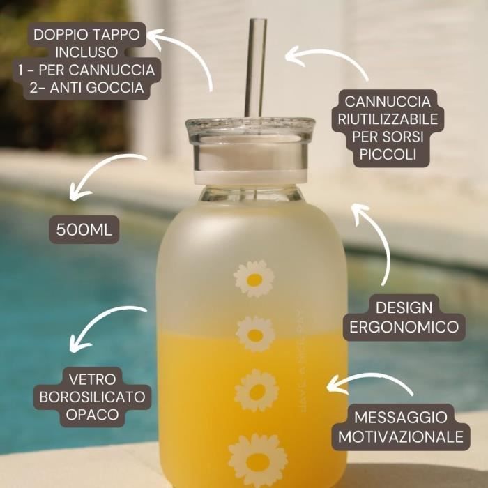 Gourde En Verre BKR 500 Ml (16 Oz) Givrée / Dépoli - Avec Manche En Silicone - Sans BPA - Neuf