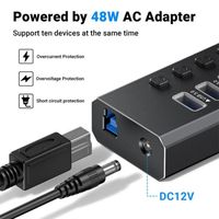 RSHTECH Hub USB 3.2 Alimenté 7 Ports – 3 Ports 10Gbps (1 USB-A + 2 USB-C) + 4 Ports 5Gbps – Câble 2-en-1 – Alim 5V – RSH-ST07C