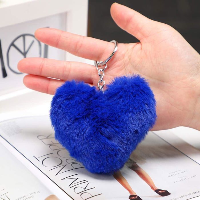 Soleebee Doux Artificielle Fourrure De Lapin Porte-Clés Pompon Coeur D